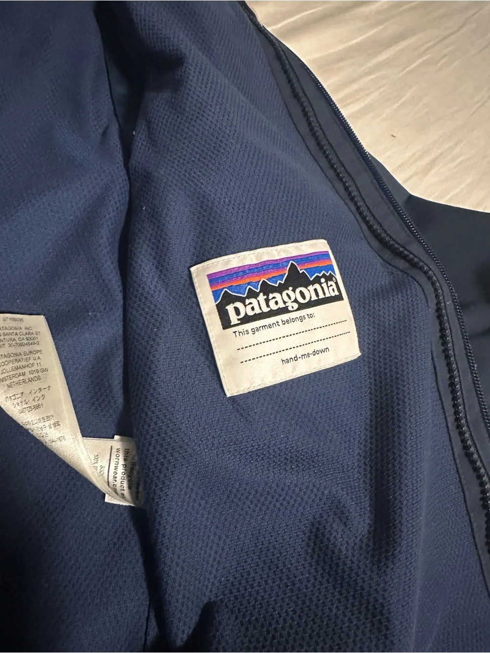 Patagonia Kids Two-Tone Hooded Rain Jacket - Tan & Navy